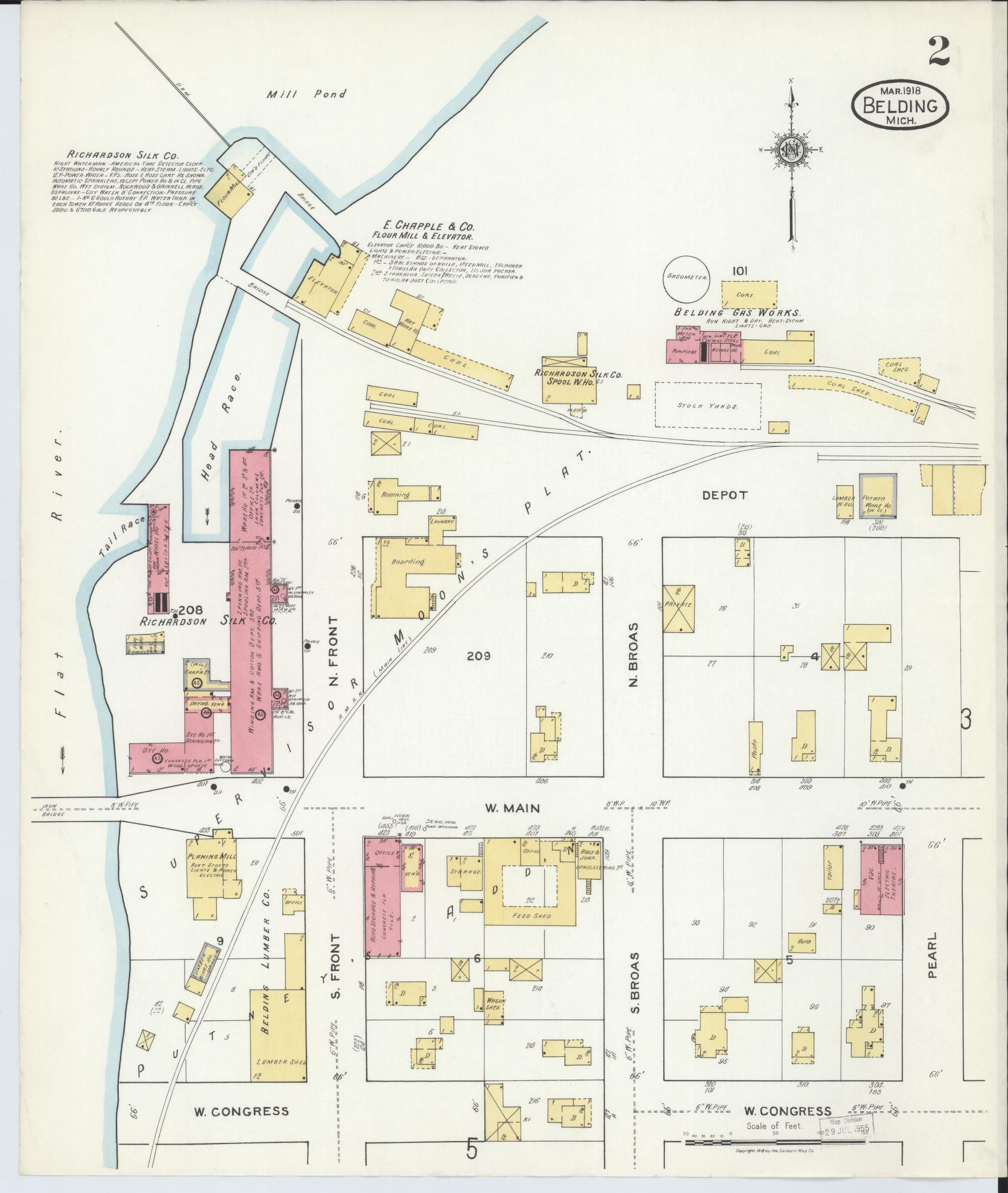 Sanborn Fire Insurance Map from Belding, Ionia County, Michigan (1918), Sheet #0002 - Complete Map Set gallery image, historic Sanborn map, vintage wall art, Michigan Michigan