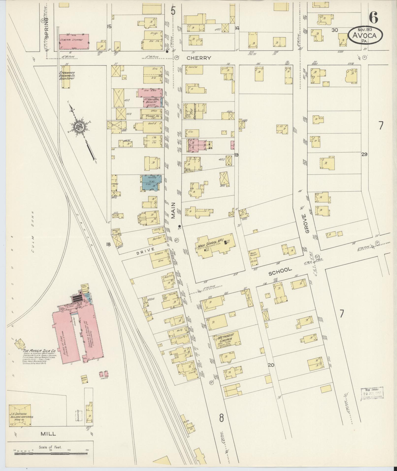 Sanborn Fire Insurance Map from Avoca, Luzerne County, Pennsylvania (1913), Sheet #0006 - Historic Sanborn Fire Insurance Map Print, vintage old map wall art, antique decor, genealogy gift, Pennsylvania Pennsylvania map