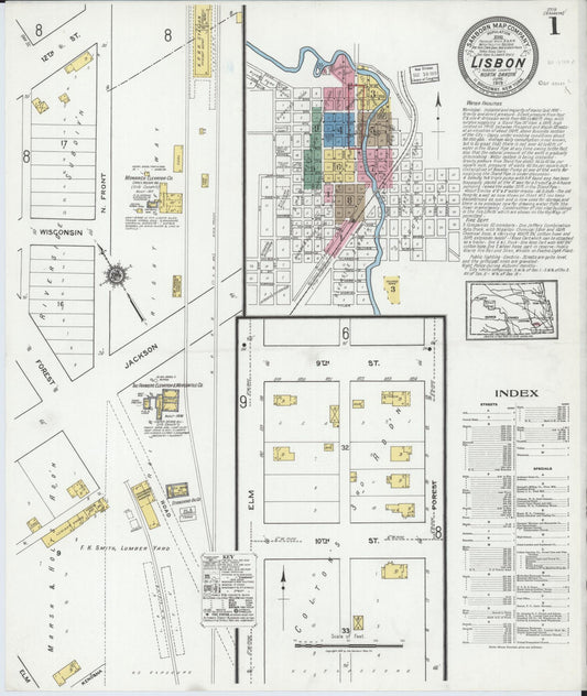 Sanborn Fire Insurance Map from Lisbon, Ransom County, North Dakota (1919), Sheet #0001 - Complete Map Set gallery image, historic Sanborn map, vintage wall art, North Dakota North Dakota