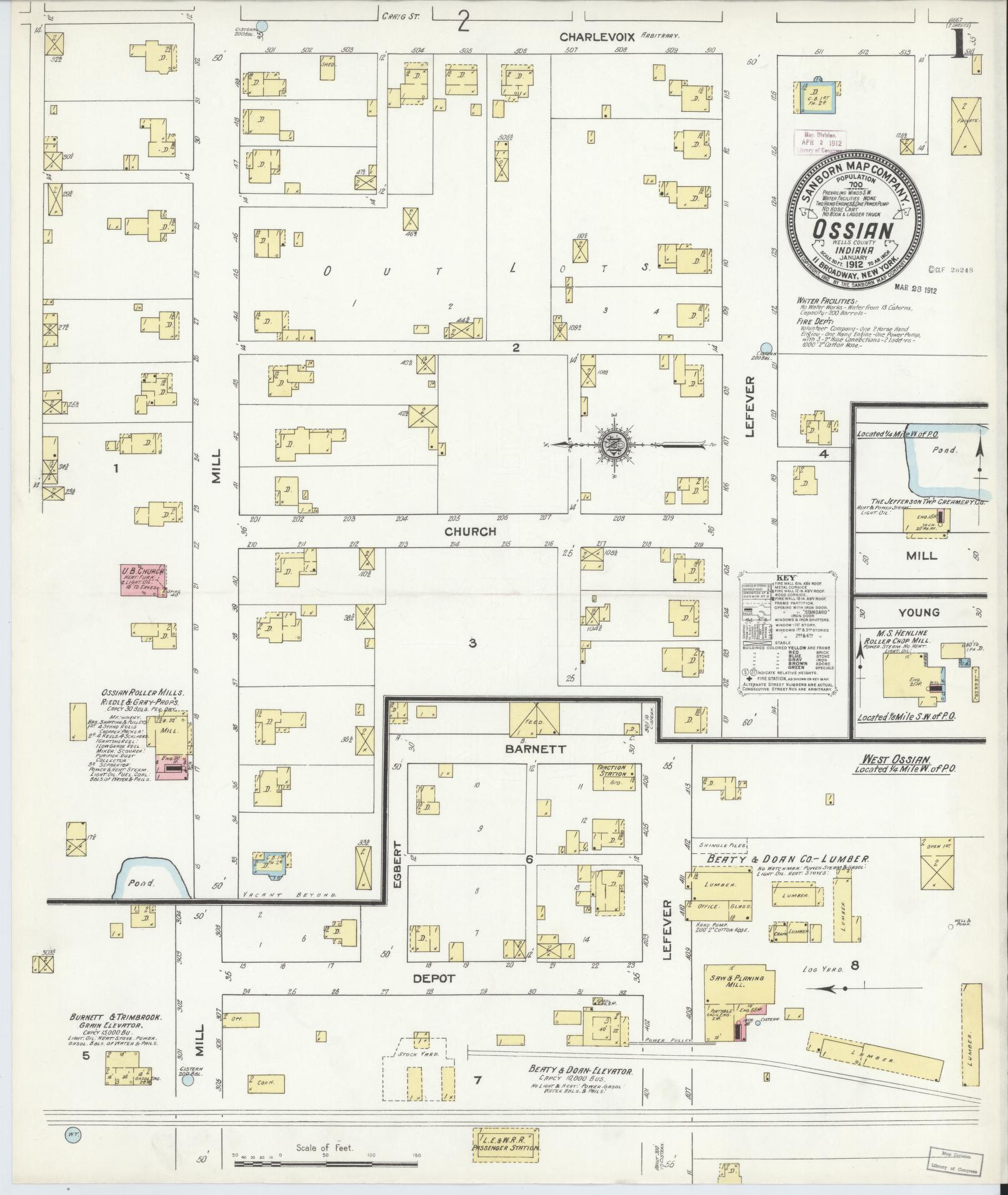 Sanborn Fire Insurance Map from Ossian, Wells County, Indiana (1912), Sheet #0001 - Complete Map Set gallery image, historic Sanborn map, vintage wall art, Indiana Indiana