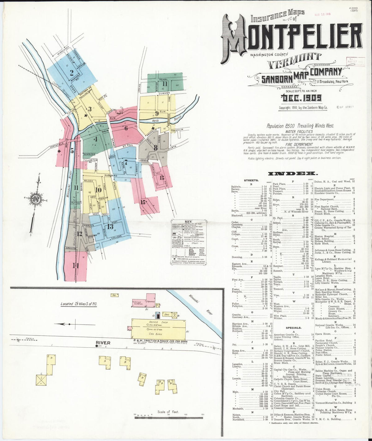 Sanborn Fire Insurance Map from Montpelier, Washington County, Vermont (1909), Sheet #0001 - Historic Sanborn Fire Insurance Map Print, vintage old map wall art, antique decor, genealogy gift, Vermont Vermont map