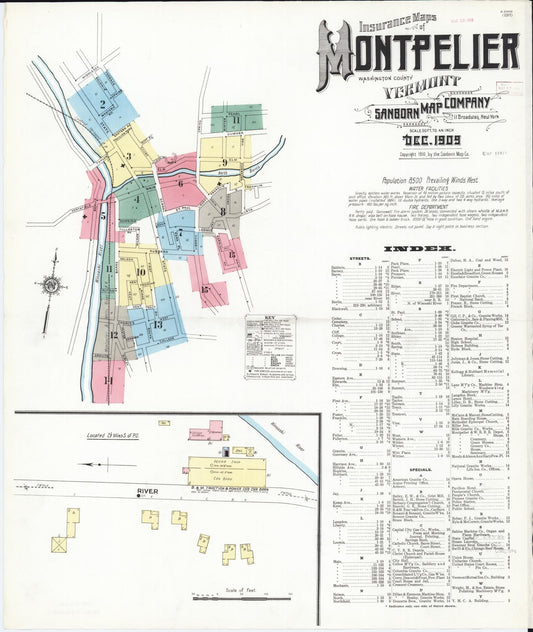 Sanborn Fire Insurance Map from Montpelier, Washington County, Vermont (1909), Sheet #0001 - Historic Sanborn Fire Insurance Map Print, vintage old map wall art, antique decor, genealogy gift, Vermont Vermont map