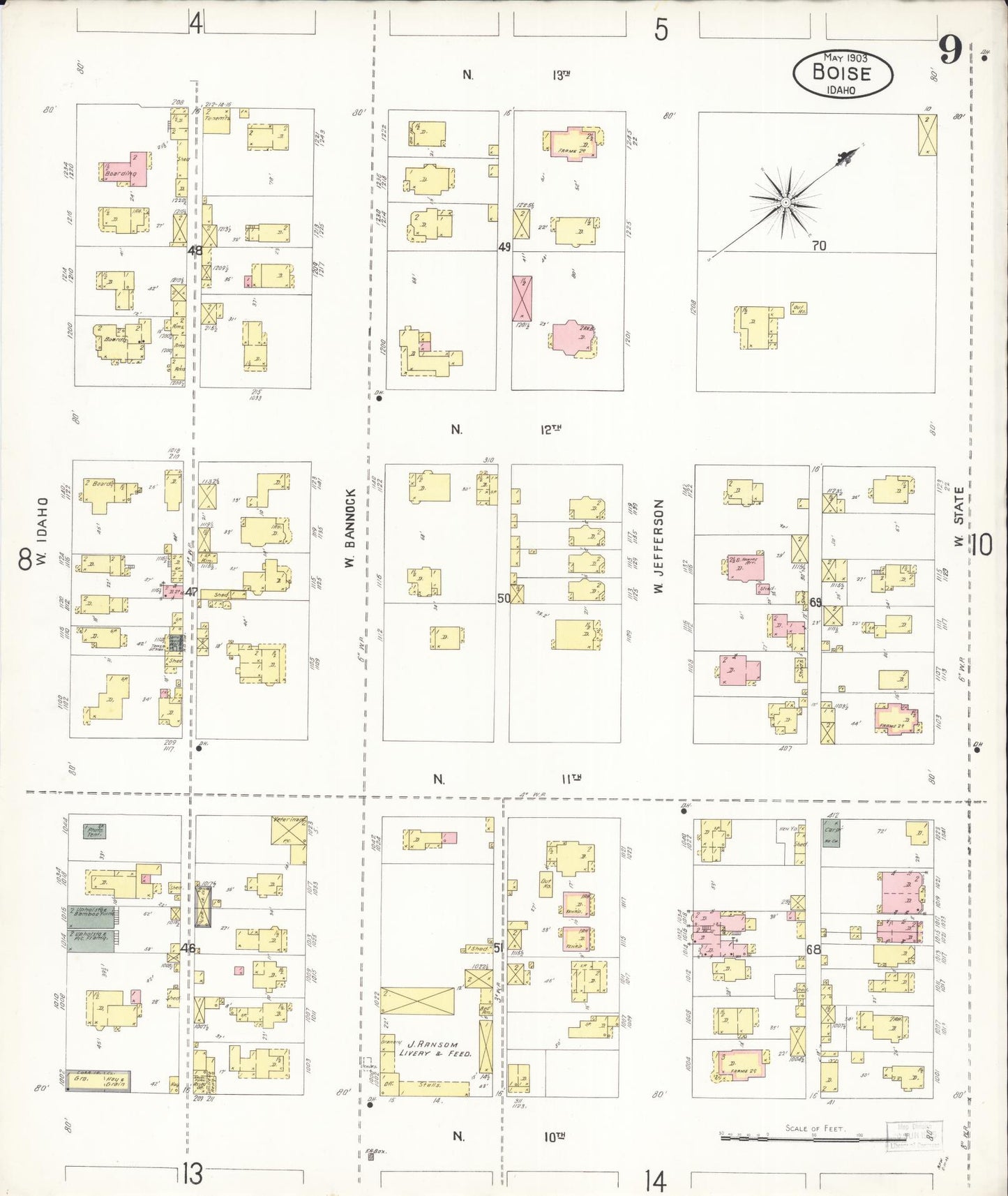 Sanborn Fire Insurance Map from Boise, Ada County, Idaho (1903), Sheet #0009 - Historic Sanborn Fire Insurance Map Print, vintage old map wall art, antique decor, genealogy gift, Idaho Idaho map