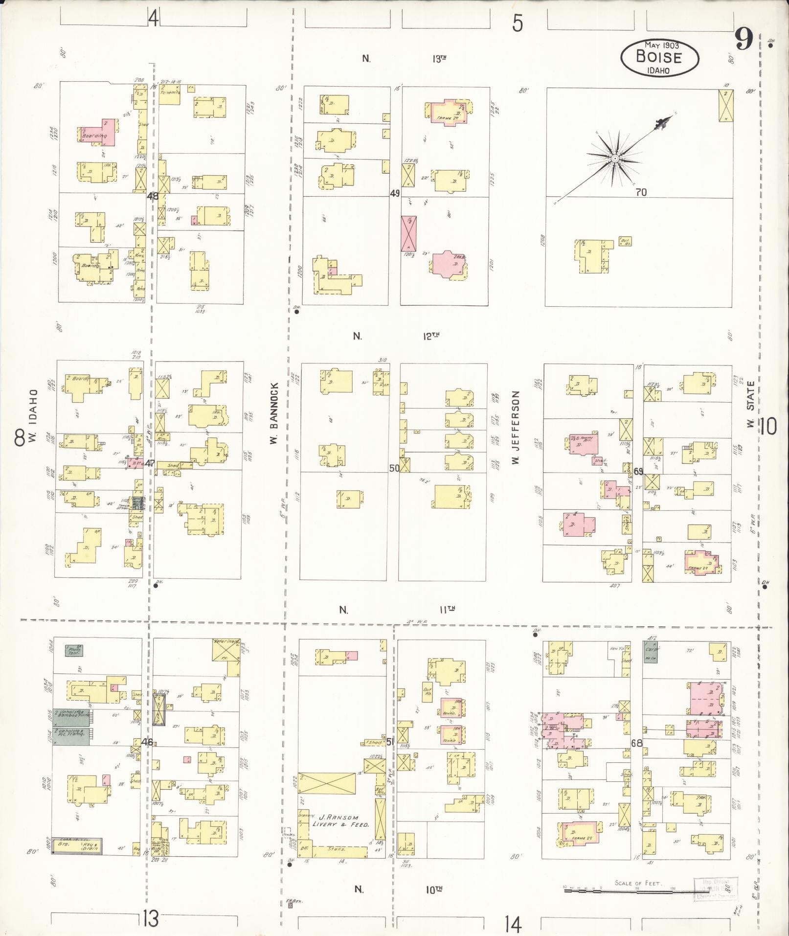 Sanborn Fire Insurance Map from Boise, Ada County, Idaho (1903), Sheet #0009 - Historic Sanborn Fire Insurance Map Print, vintage old map wall art, antique decor, genealogy gift, Idaho Idaho map