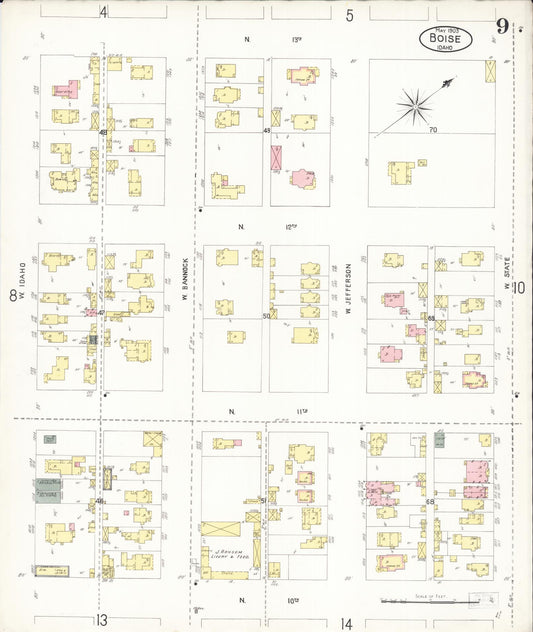Sanborn Fire Insurance Map from Boise, Ada County, Idaho (1903), Sheet #0009 - Historic Sanborn Fire Insurance Map Print, vintage old map wall art, antique decor, genealogy gift, Idaho Idaho map