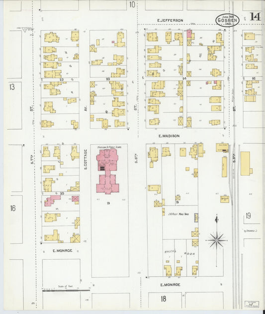 Sanborn Fire Insurance Map from Goshen, Elkhart County, Indiana (1905), Sheet #0014 - Historic Sanborn Fire Insurance Map Print, vintage old map wall art, antique decor, genealogy gift, Indiana Indiana map