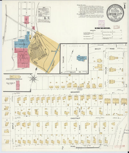 Sanborn Fire Insurance Map from Crystal City, Jefferson County, Missouri (1908), Sheet #0001 - Complete Map Set gallery image, historic Sanborn map, vintage wall art, Missouri Missouri