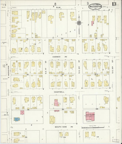 Sanborn Fire Insurance Map from Washington, Daviess County, Indiana (1909), Sheet #0013 - Historic Sanborn Fire Insurance Map Print, vintage old map wall art, antique decor, genealogy gift, Indiana Indiana map