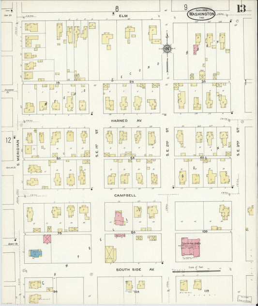 Sanborn Fire Insurance Map from Washington, Daviess County, Indiana (1909), Sheet #0013 - Historic Sanborn Fire Insurance Map Print, vintage old map wall art, antique decor, genealogy gift, Indiana Indiana map