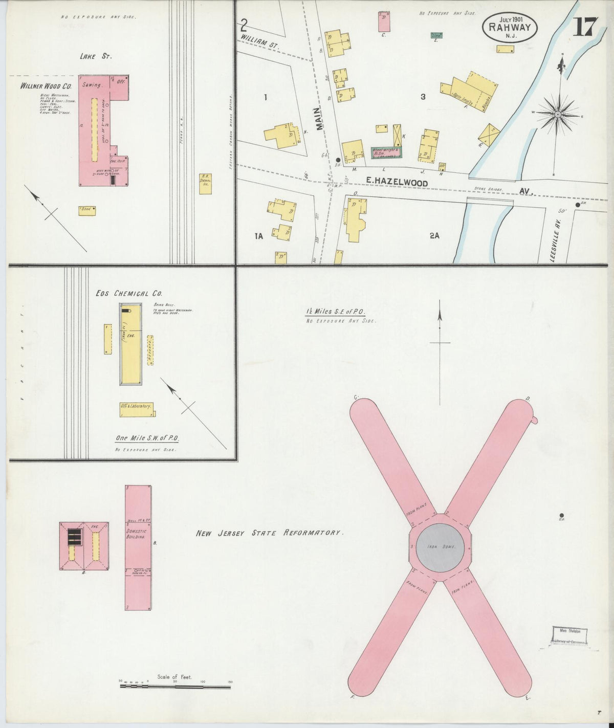 Sanborn Fire Insurance Map from Rahway, Union County, New Jersey (1901), Sheet #0017 - Historic Sanborn Fire Insurance Map Print, vintage old map wall art, antique decor, genealogy gift, New Jersey New Jersey map