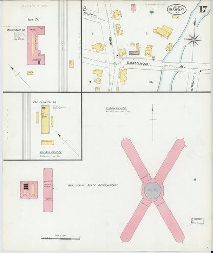 Sanborn Fire Insurance Map from Rahway, Union County, New Jersey (1901), Sheet #0017 - Historic Sanborn Fire Insurance Map Print, vintage old map wall art, antique decor, genealogy gift, New Jersey New Jersey map