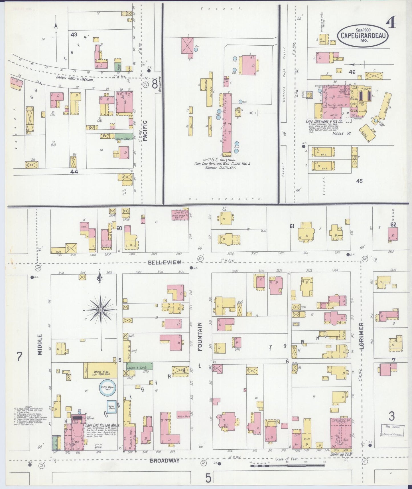 Sanborn Fire Insurance Map from Cape Girardeau, Cape Girardeau County, Missouri (1900), Sheet #0004 - Historic Sanborn Fire Insurance Map Print, vintage old map wall art, antique decor, genealogy gift, Missouri Missouri map