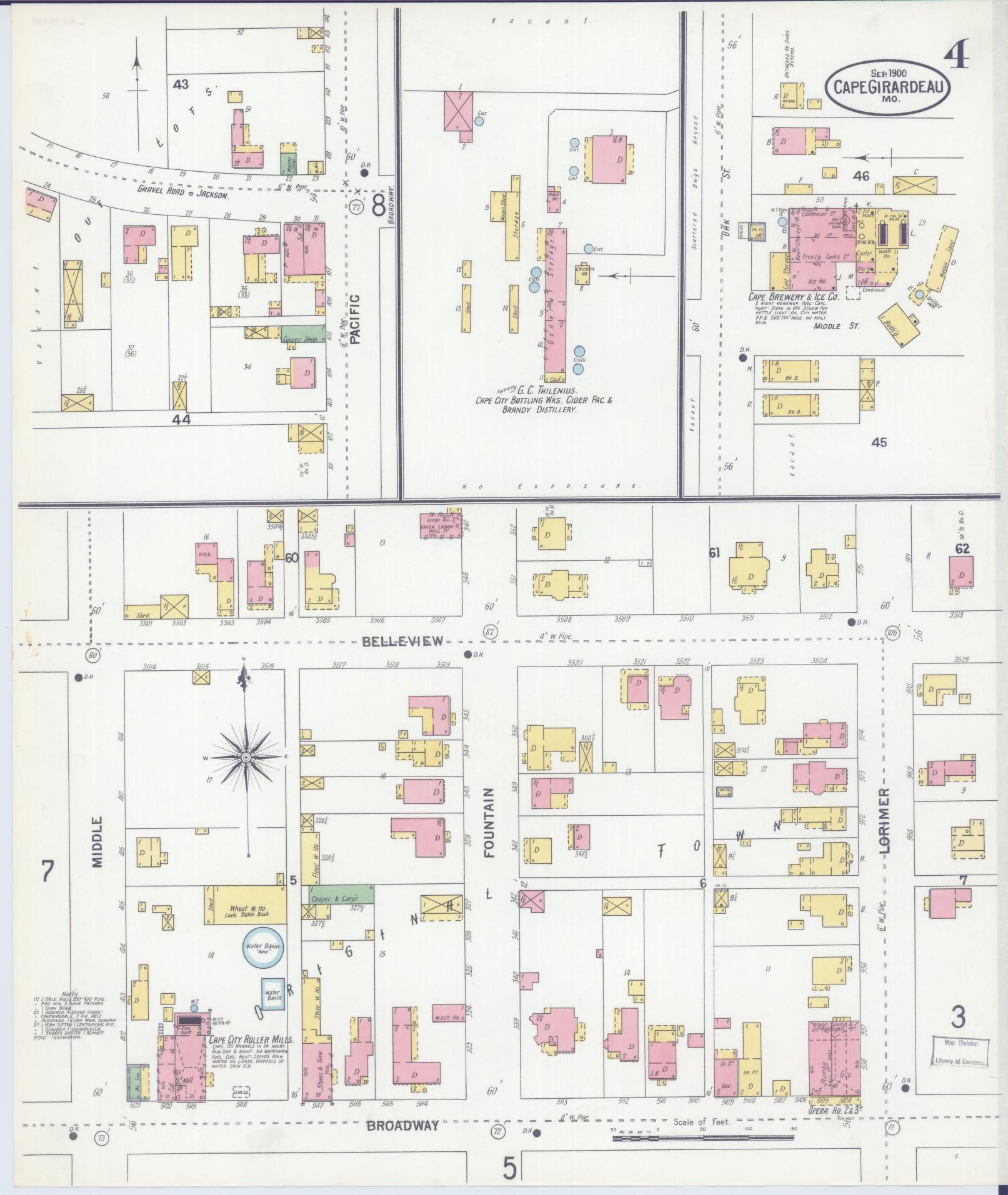 Sanborn Fire Insurance Map from Cape Girardeau, Cape Girardeau County, Missouri (1900), Sheet #0004 - Historic Sanborn Fire Insurance Map Print, vintage old map wall art, antique decor, genealogy gift, Missouri Missouri map
