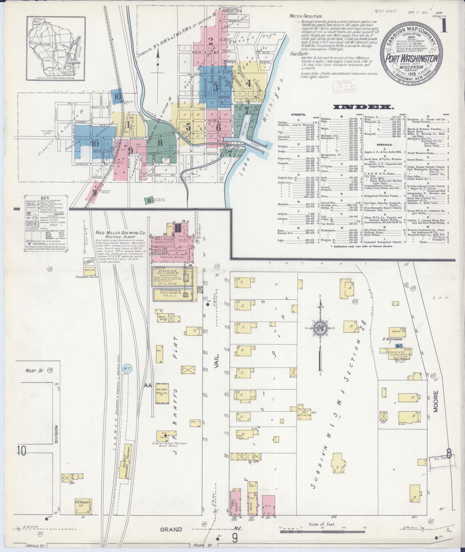 Sanborn Fire Insurance Map from Port Washington, Ozaukee County, Wisconsin (1913), Sheet #0001 - Complete Map Set gallery image, historic Sanborn map, vintage wall art, Wisconsin Wisconsin