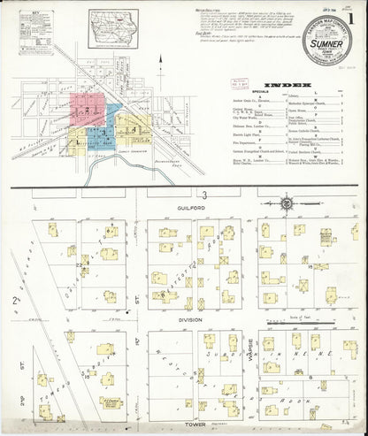 Sanborn Fire Insurance Map from Sumner, Bremer County, Iowa (1913), Sheet #0001 - Historic Sanborn Fire Insurance Map Print