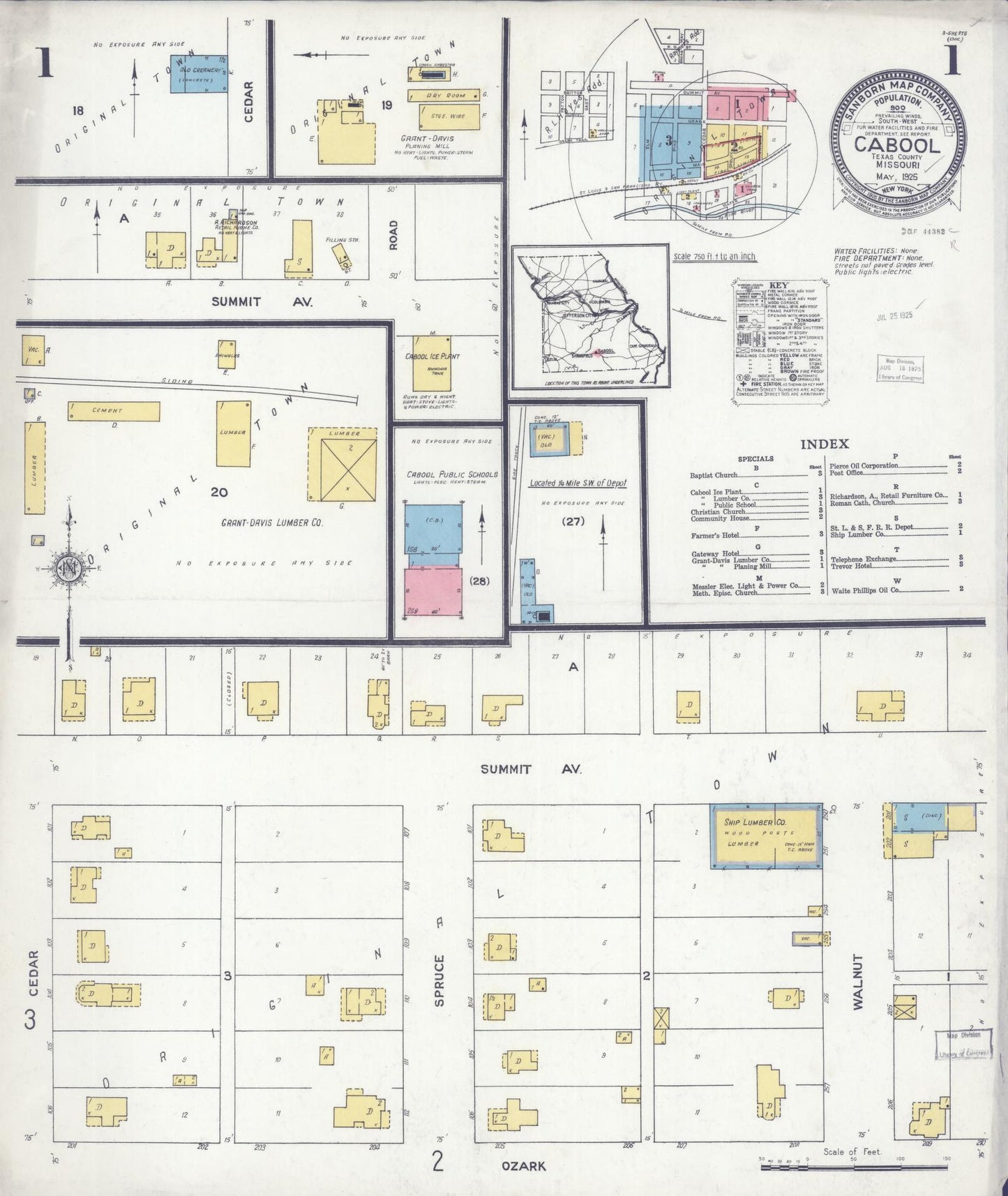 Sanborn Fire Insurance Map from Cabool, Texas County, Missouri (1925), Sheet #0001 - Historic Sanborn Fire Insurance Map Print, vintage old map wall art, antique decor, genealogy gift, Missouri Missouri map