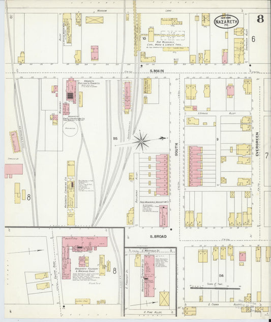 Sanborn Fire Insurance Map from Nazareth, Northampton County, Pennsylvania (1904), Sheet #0008 - Historic Sanborn Fire Insurance Map Print, vintage old map wall art, antique decor, genealogy gift, Pennsylvania Pennsylvania map