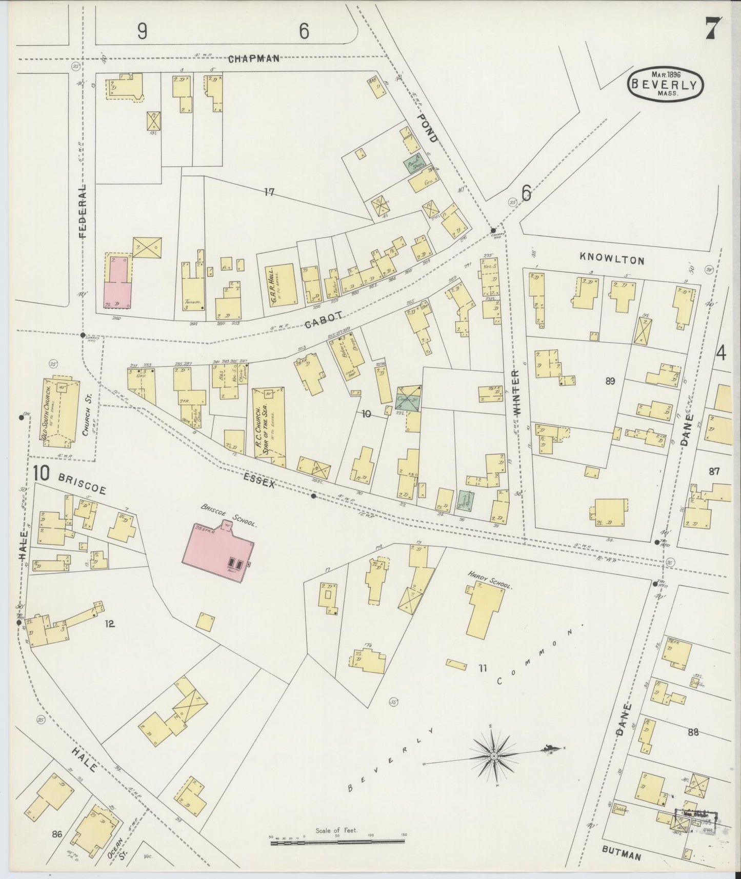Sanborn Fire Insurance Map from Beverly, Essex County, Massachusetts (1896), Sheet #0007 - Complete Map Set gallery image, historic Sanborn map, vintage wall art, Massachusetts Massachusetts