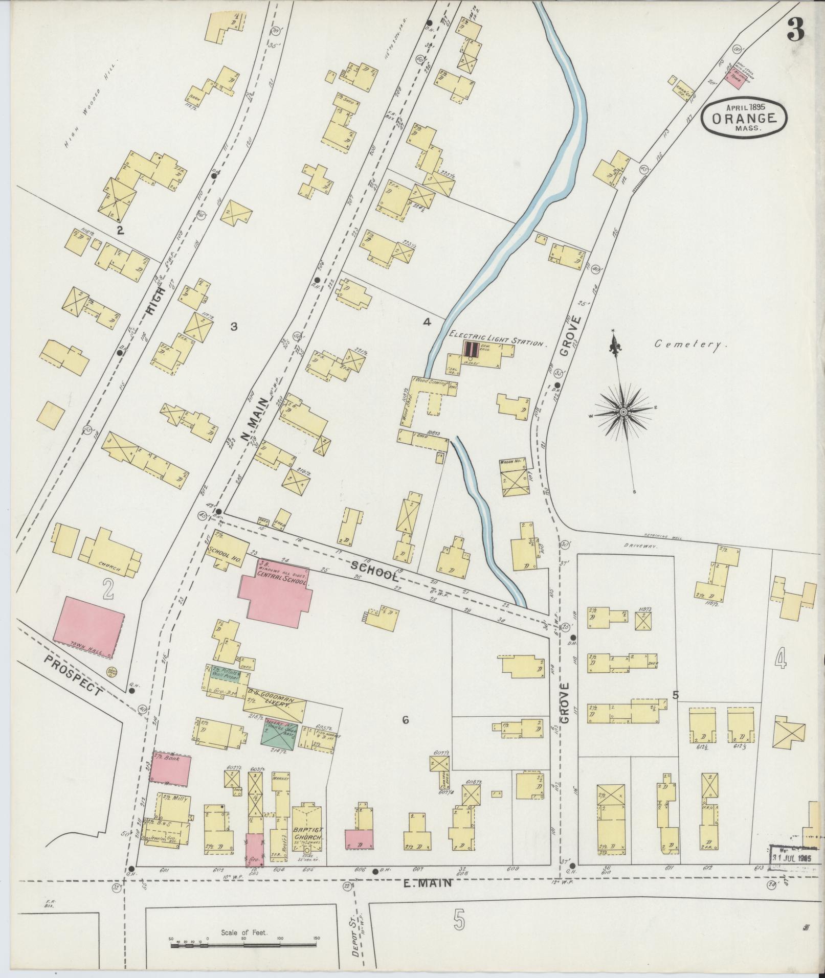 Sanborn Fire Insurance Map from Orange, Franklin County, Massachusetts (1895), Sheet #0003 - Complete Map Set gallery image, historic Sanborn map, vintage wall art, Massachusetts Massachusetts