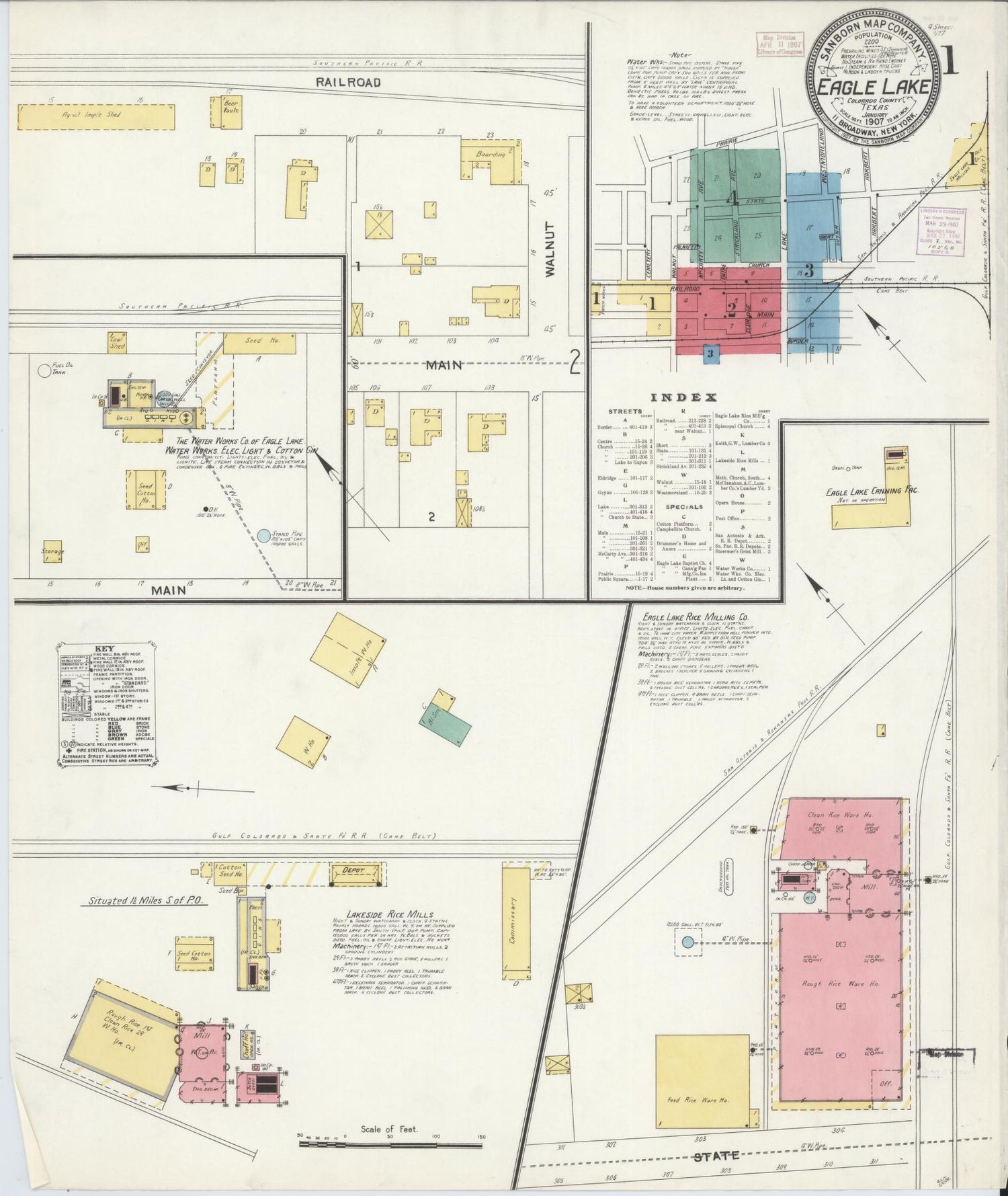 Sanborn Fire Insurance Map from Eagle Lake, Colorado County, Texas (1907), Sheet #0001 - Complete Map Set gallery image, historic Sanborn map, vintage wall art, Eagle Lake Colorado