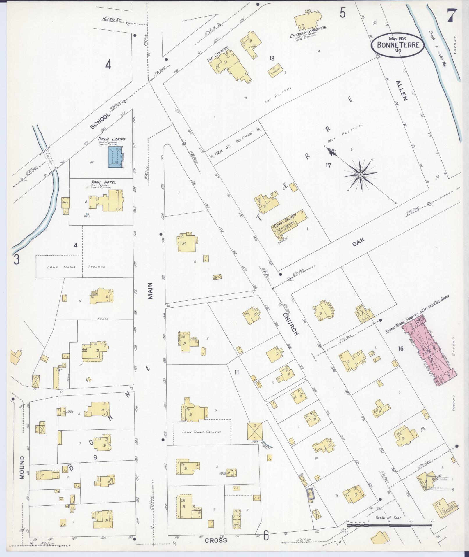 Sanborn Fire Insurance Map from Bonne Terre, Saint Francois County, Missouri (1908), Sheet #0007 - Complete Map Set gallery image, historic Sanborn map, vintage wall art, Missouri Missouri