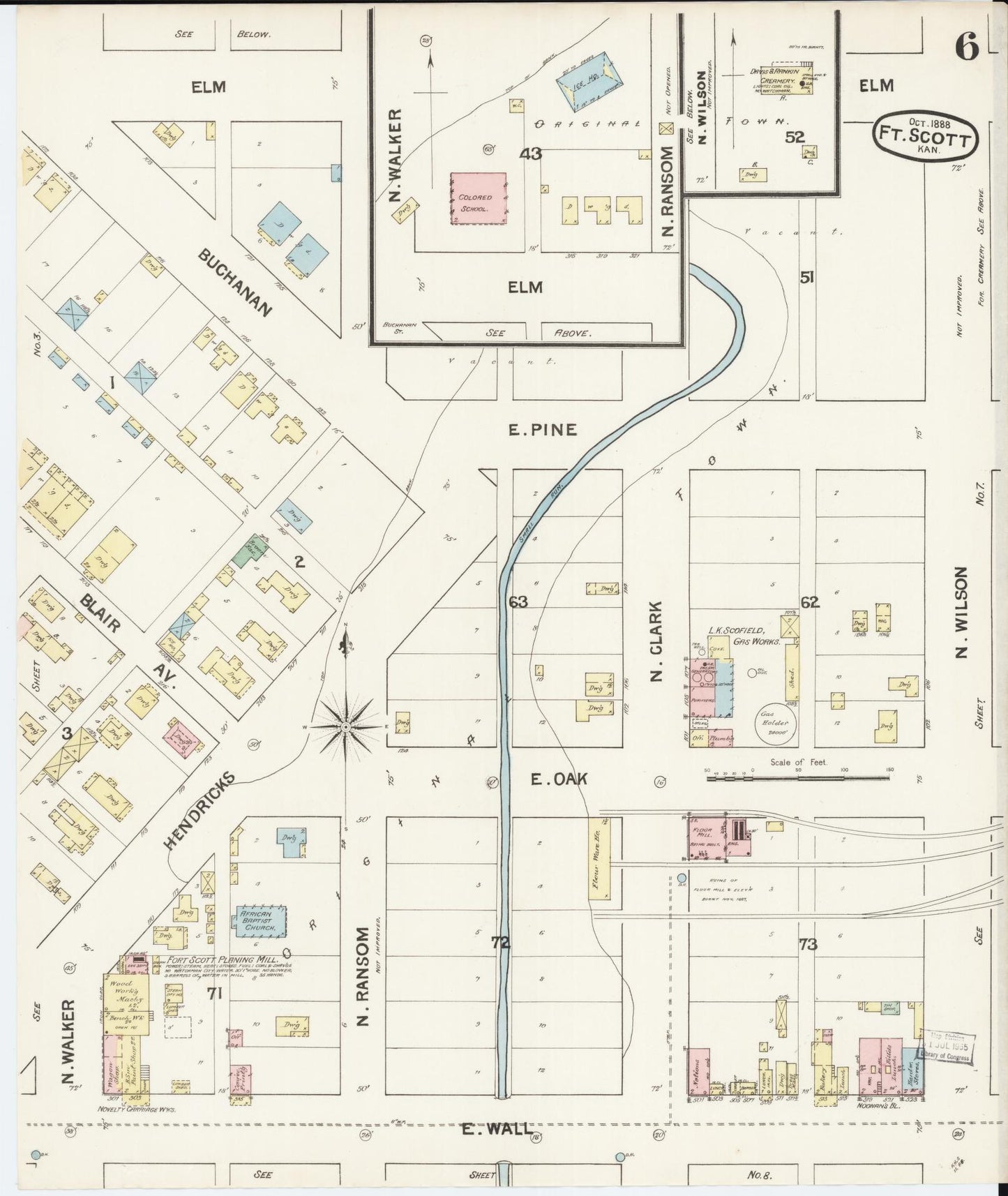 Sanborn Fire Insurance Map from Fort Scott, Bourbon County, Kansas (1888), Sheet #0006 - Complete Map Set gallery image, historic Sanborn map, vintage wall art, Kansas Kansas
