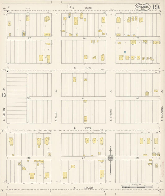 Sanborn Fire Insurance Map from Ontario, San Bernardino County, California (1912), Sheet #0019 - Historic Sanborn Fire Insurance Map Print, vintage old map wall art, antique decor, genealogy gift, California California map