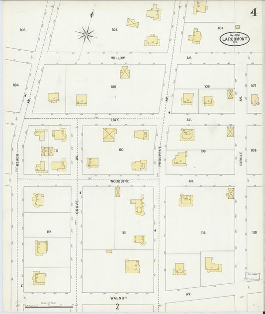 Sanborn Fire Insurance Map from Larchmont, Westchester County, New York (1898), Sheet #0004 - Historic Sanborn Fire Insurance Map Print, vintage old map wall art, antique decor, genealogy gift, New York New York map