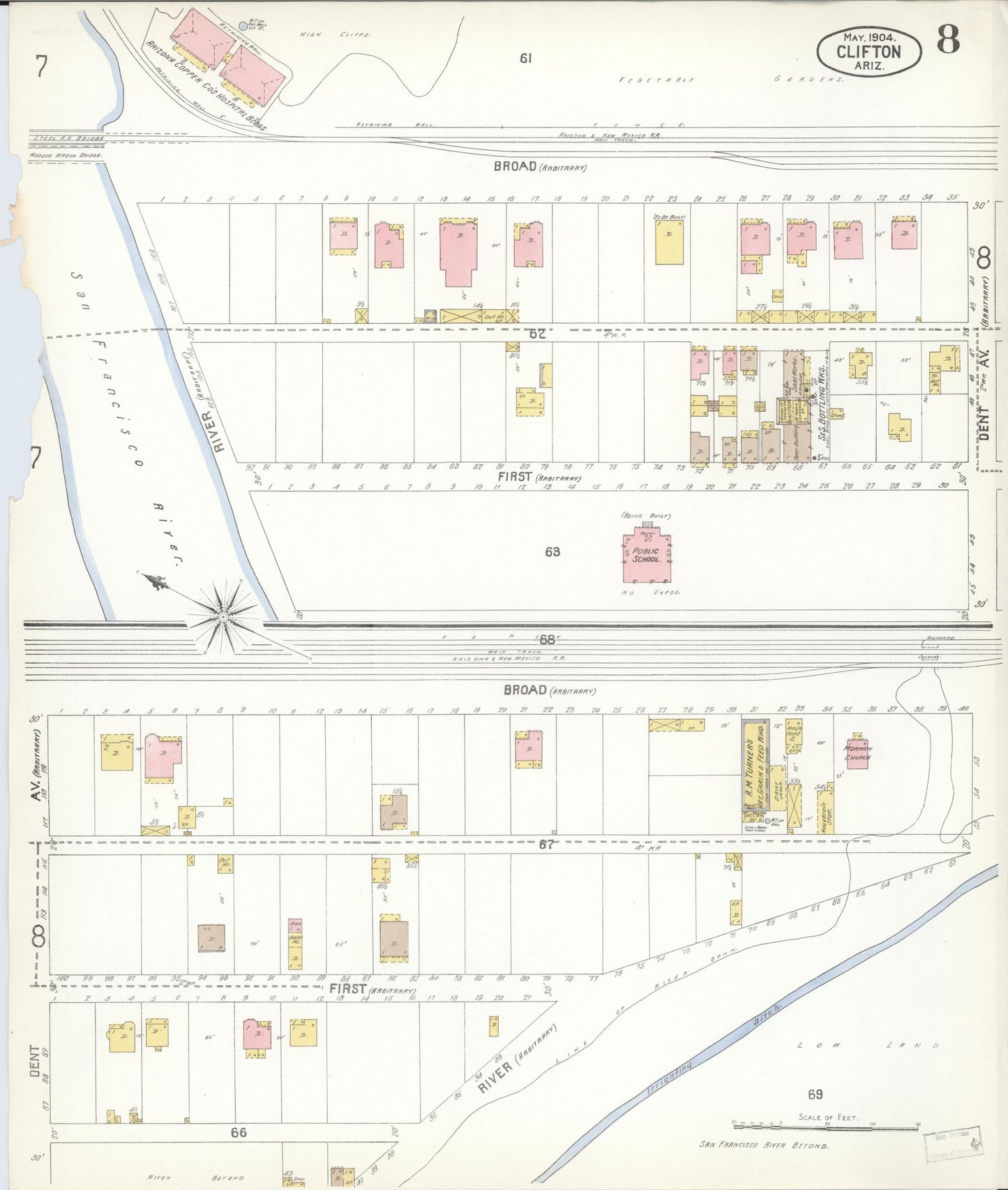 Sanborn Fire Insurance Map from Clifton, Greenlee County, Arizona (1904), Sheet #0008 - Complete Map Set gallery image, historic Sanborn map, vintage wall art, Arizona Arizona