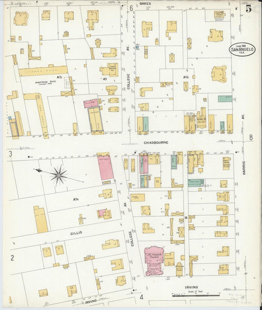 Sanborn Fire Insurance Map from San Angelo, Tom Green County, Texas (1908), Sheet #0005 - Historic Sanborn Fire Insurance Map Print, vintage old map wall art, antique decor, genealogy gift, Texas Texas map