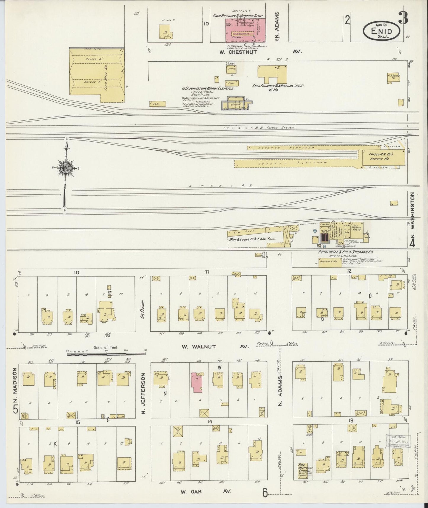 Sanborn Fire Insurance Map from Enid, Garfield County, Oklahoma (1911), Sheet #0003 - Complete Map Set gallery image, historic Sanborn map, vintage wall art, Oklahoma Oklahoma