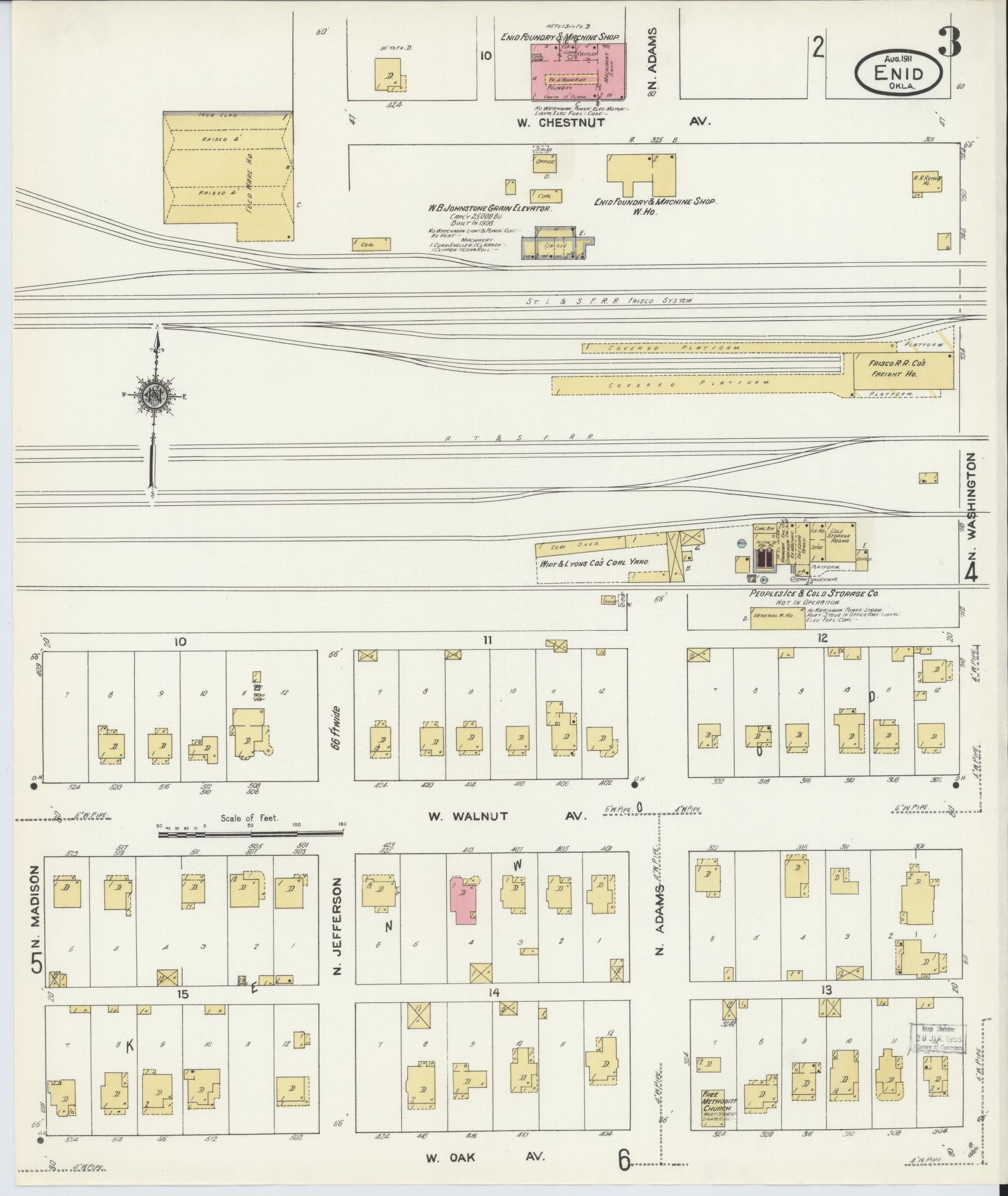 Sanborn Fire Insurance Map from Enid, Garfield County, Oklahoma (1911), Sheet #0003 - Complete Map Set gallery image, historic Sanborn map, vintage wall art, Oklahoma Oklahoma