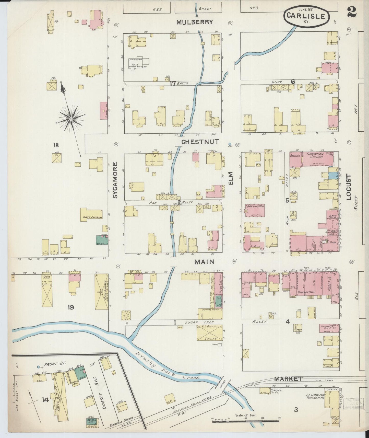Sanborn Fire Insurance Map from Carlisle, Nicholas County, Kentucky (1891), Sheet #0002 - Historic Sanborn Fire Insurance Map Print, vintage old map wall art, antique decor, genealogy gift, Kentucky Kentucky map