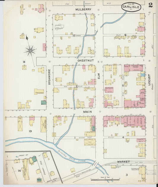 Sanborn Fire Insurance Map from Carlisle, Nicholas County, Kentucky (1891), Sheet #0002 - Historic Sanborn Fire Insurance Map Print, vintage old map wall art, antique decor, genealogy gift, Kentucky Kentucky map
