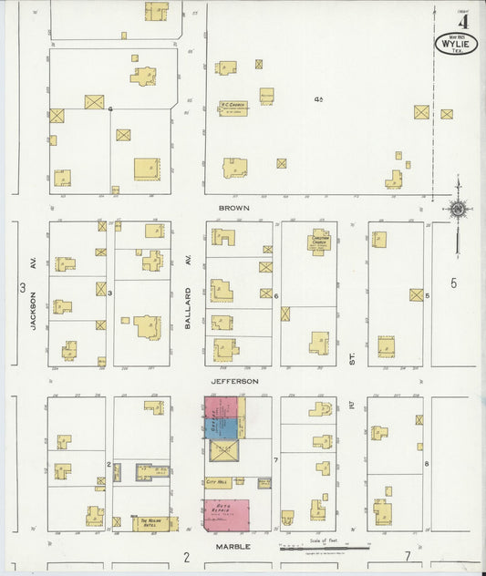 Sanborn Fire Insurance Map from Wylie, Collin County, Texas (1921), Sheet #0004 - Historic Sanborn Fire Insurance Map Print, vintage old map wall art, antique decor, genealogy gift, Texas Texas map