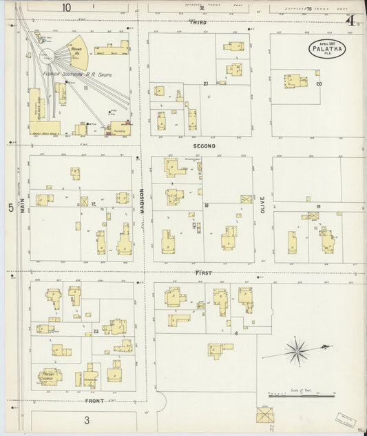 Sanborn Fire Insurance Map from Palatka, Putnam County, Florida (1897), Sheet #0004 - Historic Sanborn Fire Insurance Map Print, vintage old map wall art, antique decor, genealogy gift, Florida Florida map