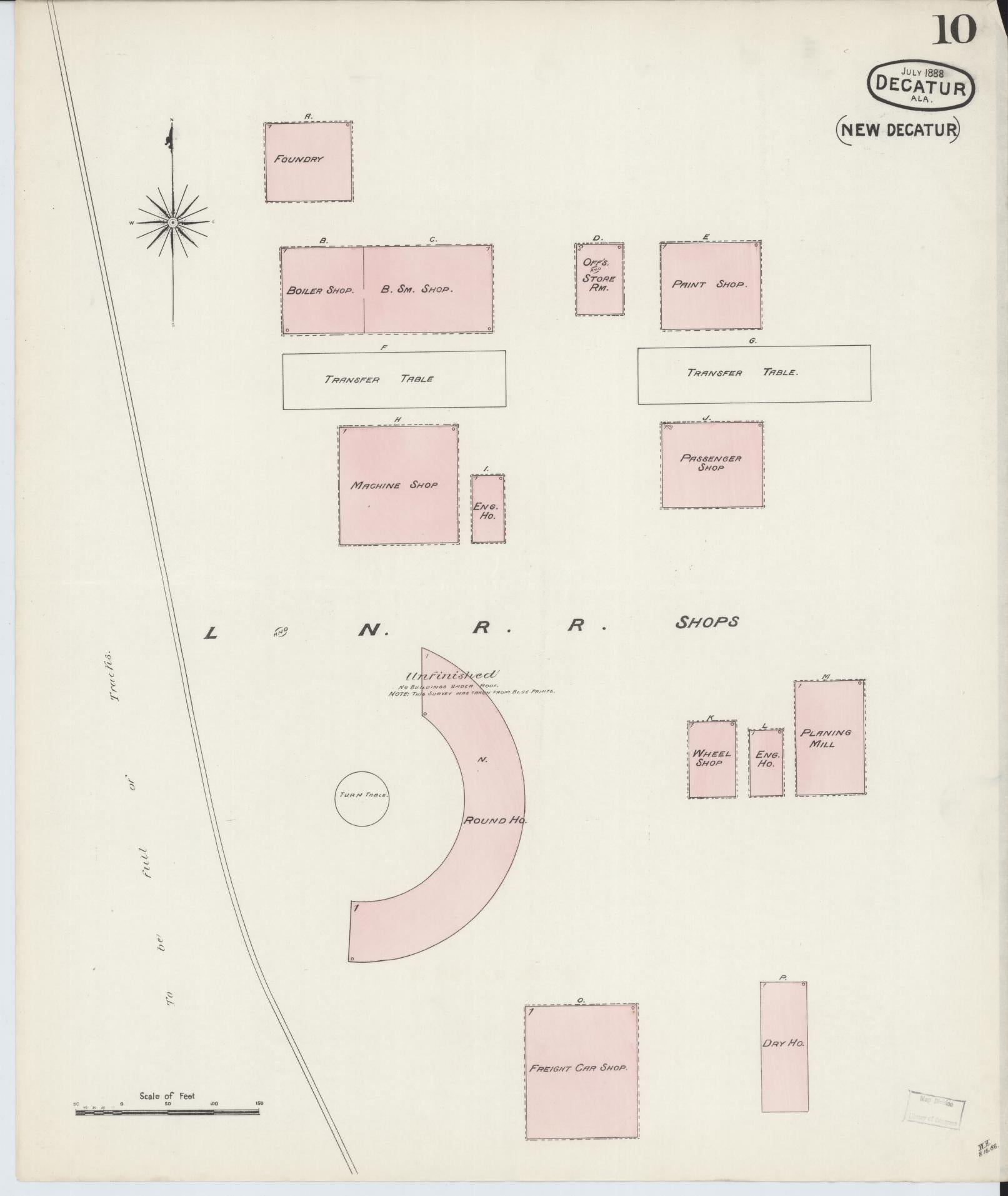 Sanborn Fire Insurance Map from Decatur, Morgan County, Alabama (1888), Sheet #0010 - Historic Sanborn Fire Insurance Map Print, vintage old map wall art, antique decor, genealogy gift, Alabama Alabama map
