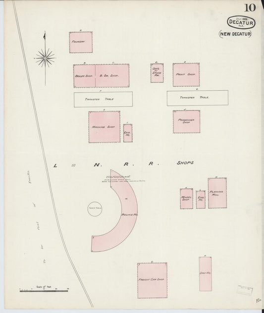 Sanborn Fire Insurance Map from Decatur, Morgan County, Alabama (1888), Sheet #0010 - Historic Sanborn Fire Insurance Map Print, vintage old map wall art, antique decor, genealogy gift, Alabama Alabama map