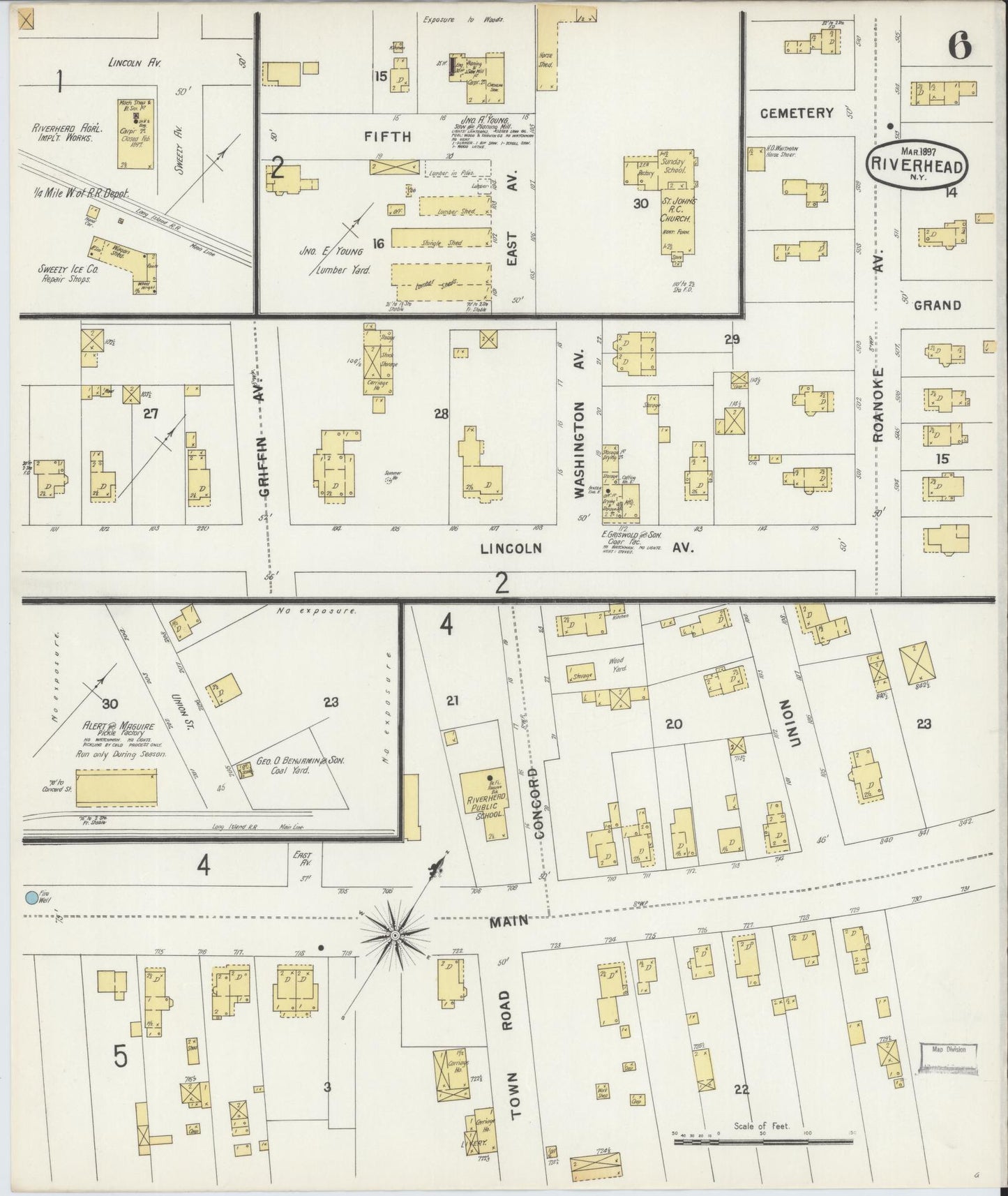 Sanborn Fire Insurance Map from Riverhead, Suffolk County, New York (1897), Sheet #0006 - Complete Map Set gallery image, historic Sanborn map, vintage wall art, New York New York