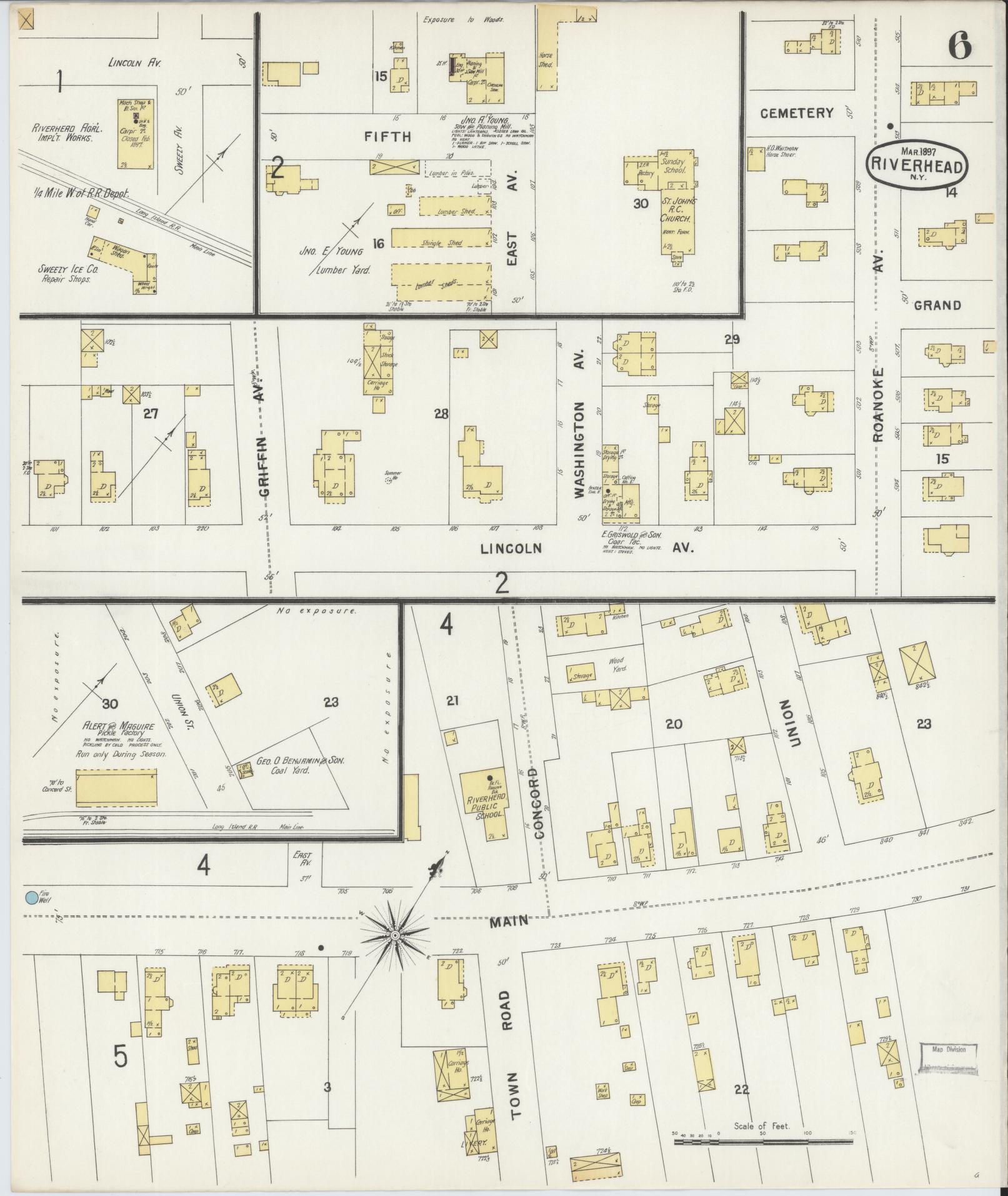 Sanborn Fire Insurance Map from Riverhead, Suffolk County, New York (1897), Sheet #0006 - Complete Map Set gallery image, historic Sanborn map, vintage wall art, New York New York