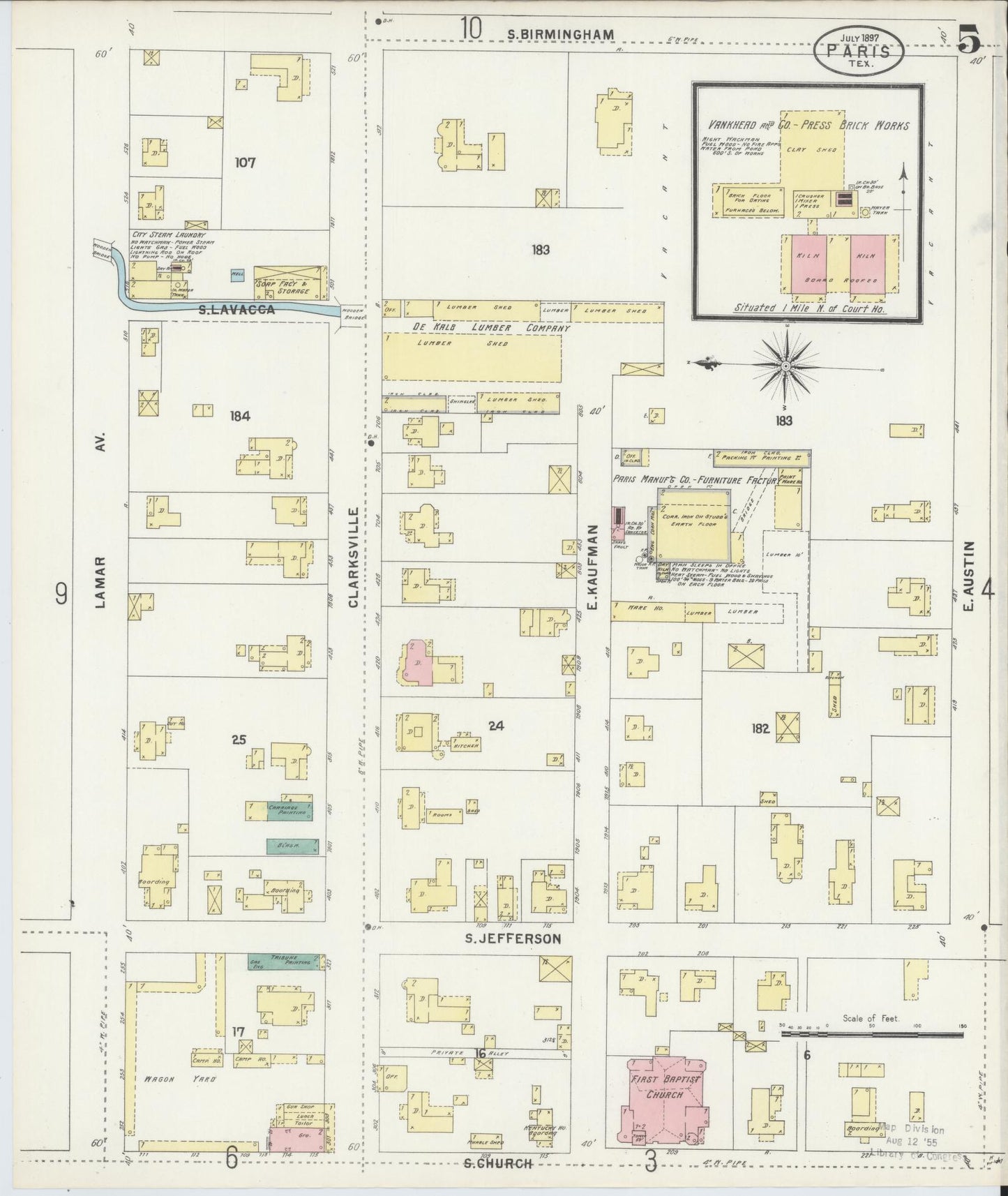 Sanborn Fire Insurance Map from Paris, Lamar County, Texas (1897), Sheet #0005 - Historic Sanborn Fire Insurance Map Print, vintage old map wall art, antique decor, genealogy gift, Texas Texas map