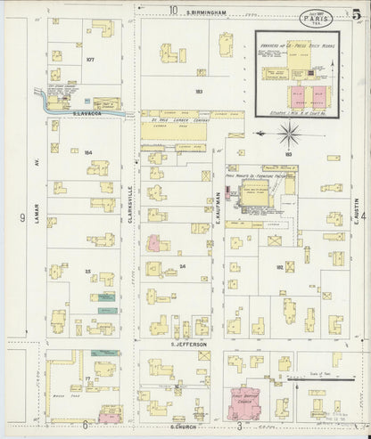 Sanborn Fire Insurance Map from Paris, Lamar County, Texas (1897), Sheet #0005 - Historic Sanborn Fire Insurance Map Print, vintage old map wall art, antique decor, genealogy gift, Texas Texas map
