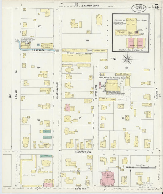 Sanborn Fire Insurance Map from Paris, Lamar County, Texas (1897), Sheet #0005 - Historic Sanborn Fire Insurance Map Print, vintage old map wall art, antique decor, genealogy gift, Texas Texas map