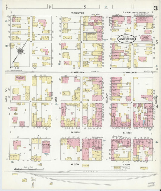 Sanborn Fire Insurance Map from Lawrenceburg, Dearborn County, Indiana (1910), Sheet #0003 - Historic Sanborn Fire Insurance Map Print, vintage old map wall art, antique decor, genealogy gift, Indiana Indiana map