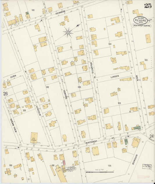 Sanborn Fire Insurance Map from Revere, Suffolk County, Massachusetts (1900), Sheet #0025 - Historic Sanborn Fire Insurance Map Print, vintage old map wall art, antique decor, genealogy gift, Massachusetts Massachusetts map