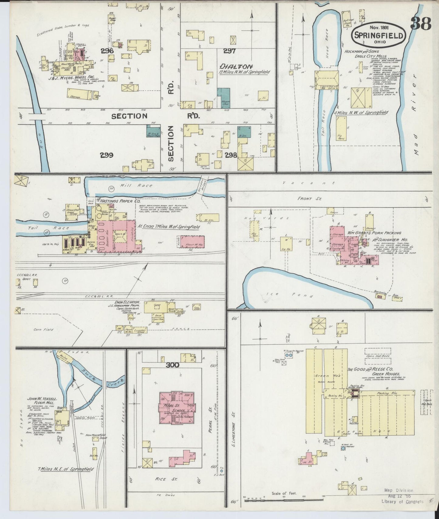 Sanborn Fire Insurance Map from Springfield, Clark County, Ohio (1891), Sheet #0038 - Historic Sanborn Fire Insurance Map Print, vintage old map wall art, antique decor, genealogy gift, Ohio Ohio map