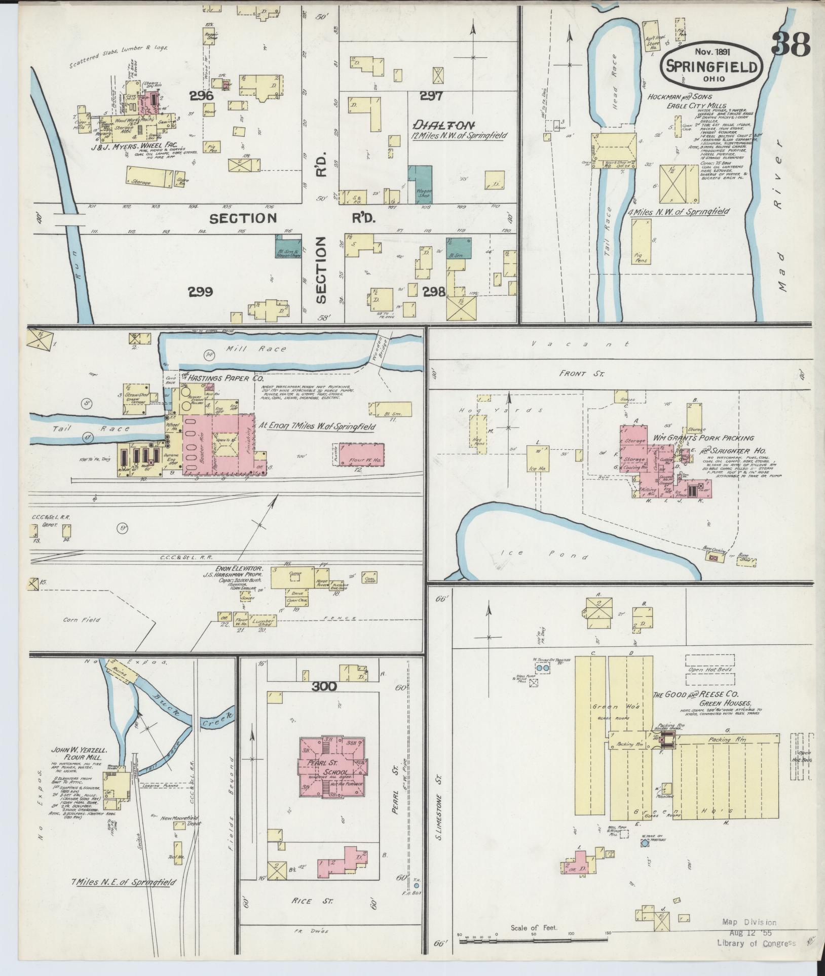 Sanborn Fire Insurance Map from Springfield, Clark County, Ohio (1891), Sheet #0038 - Historic Sanborn Fire Insurance Map Print, vintage old map wall art, antique decor, genealogy gift, Ohio Ohio map