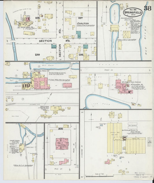 Sanborn Fire Insurance Map from Springfield, Clark County, Ohio (1891), Sheet #0038 - Historic Sanborn Fire Insurance Map Print, vintage old map wall art, antique decor, genealogy gift, Ohio Ohio map