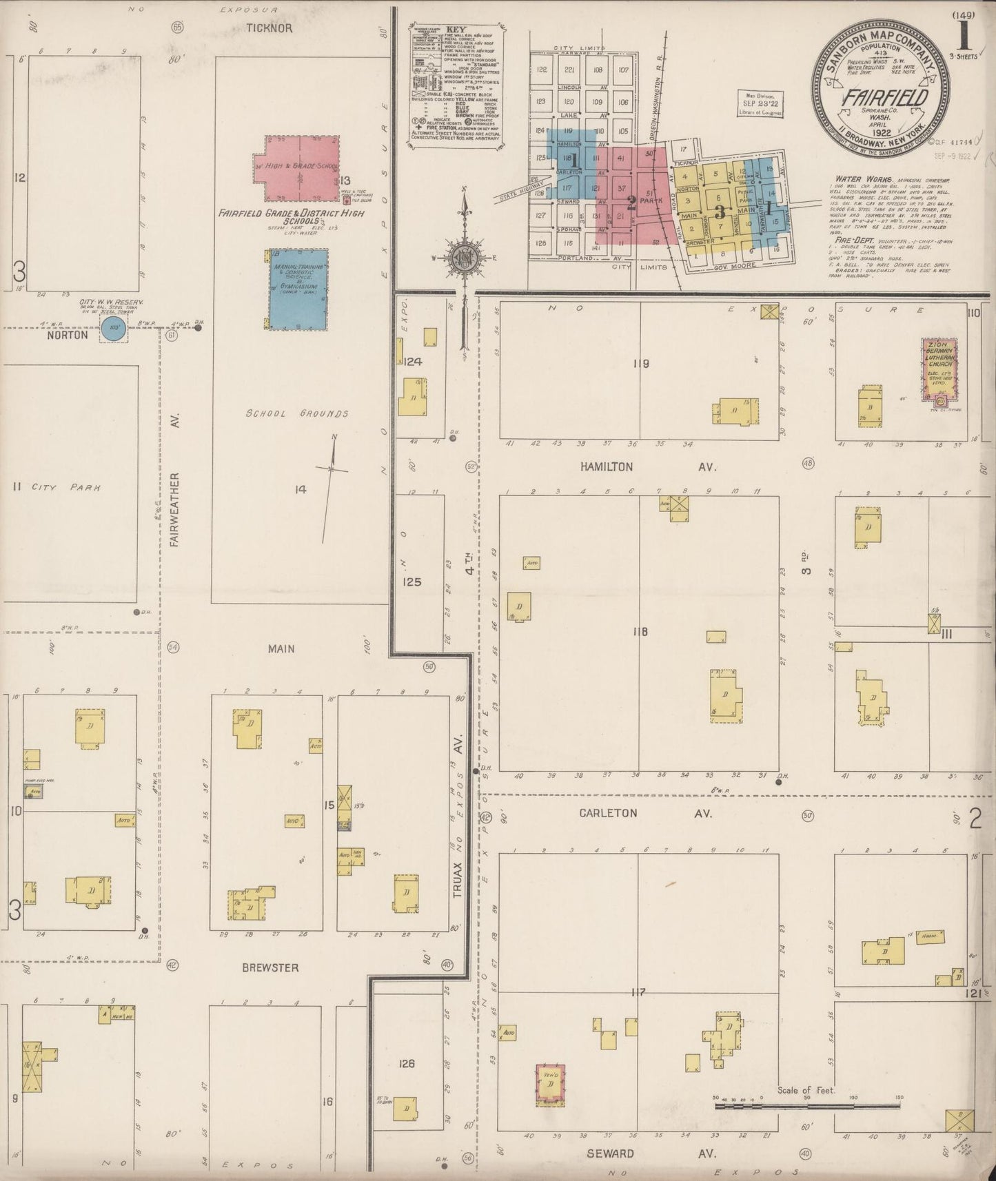 Sanborn Fire Insurance Map from Fairfield, Spokane County, Washington (1922), Sheet #0001 - Complete Map Set gallery image, historic Sanborn map, vintage wall art, Washington Washington
