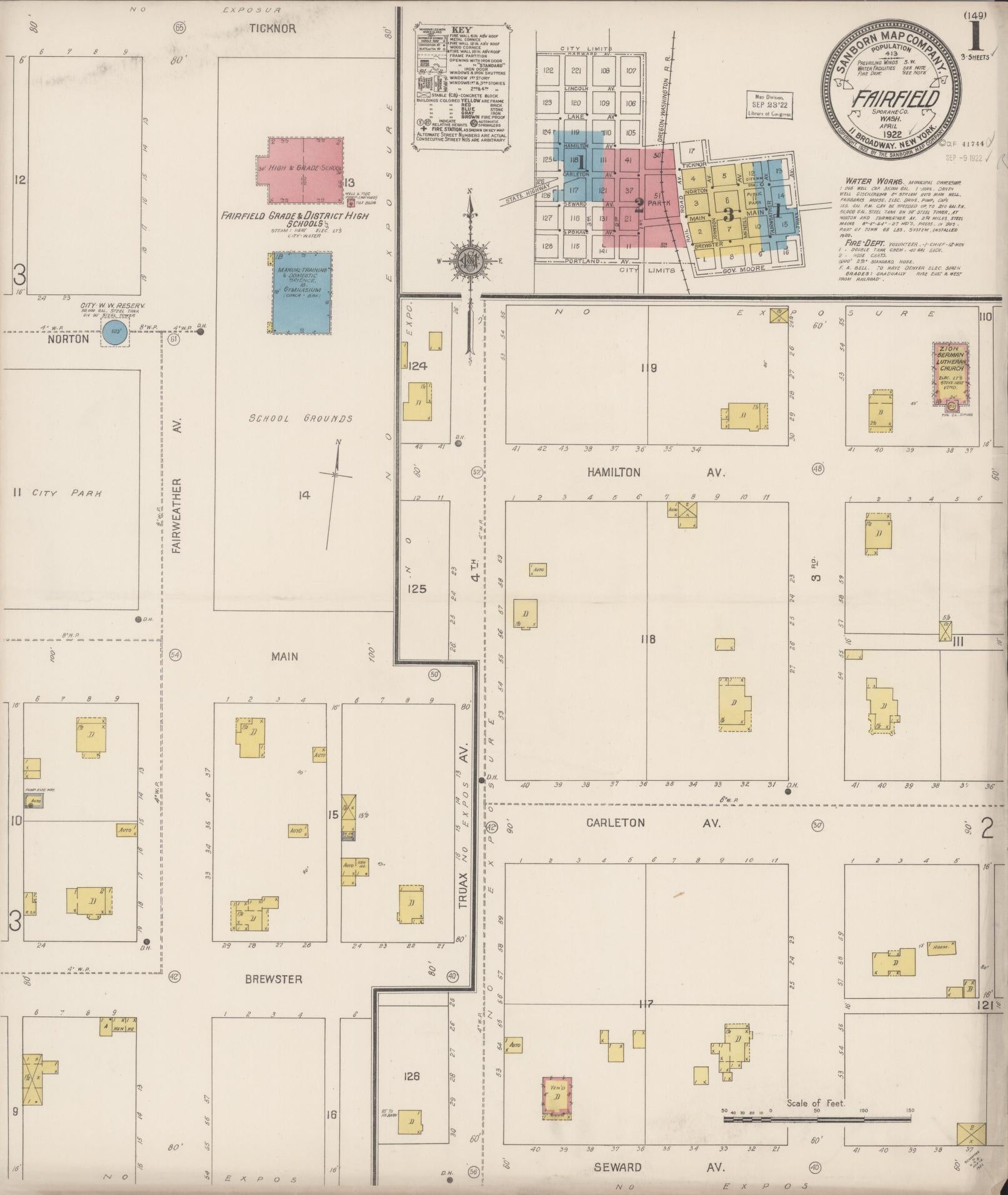 Sanborn Fire Insurance Map from Fairfield, Spokane County, Washington (1922), Sheet #0001 - Complete Map Set gallery image, historic Sanborn map, vintage wall art, Washington Washington